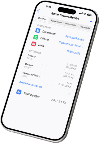Uma factura-recibo a ser emitida na aplicação KwanzaGest Mobile